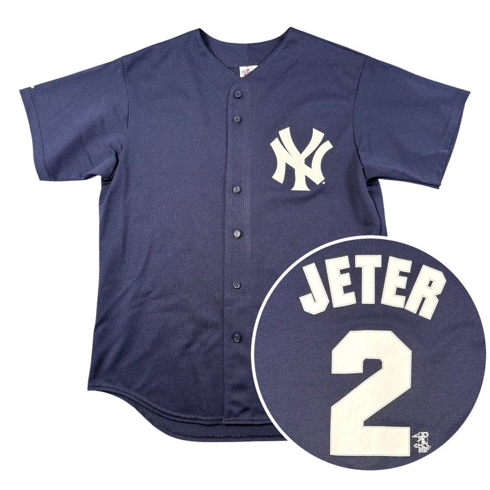 Vintage Majestic Derek Jeter #2 NY Yankees Jersey Mens L Navy Mesh USA Made